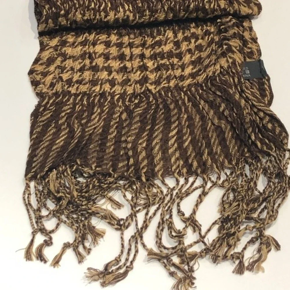 Brown Tan Plaid Medium Weight Fringe Scarf